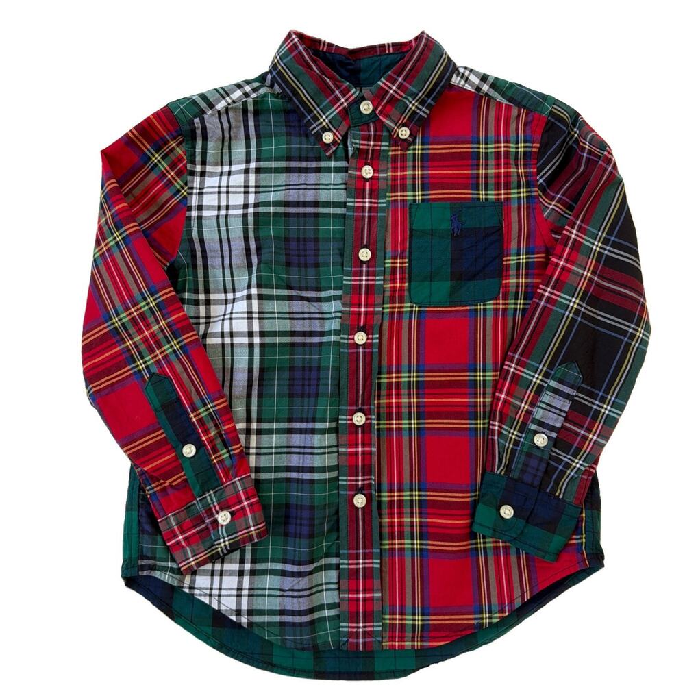 Polo Ralph Lauren Boys Size 4 Button Down Shirt Multi Plaid Fun Colorblock